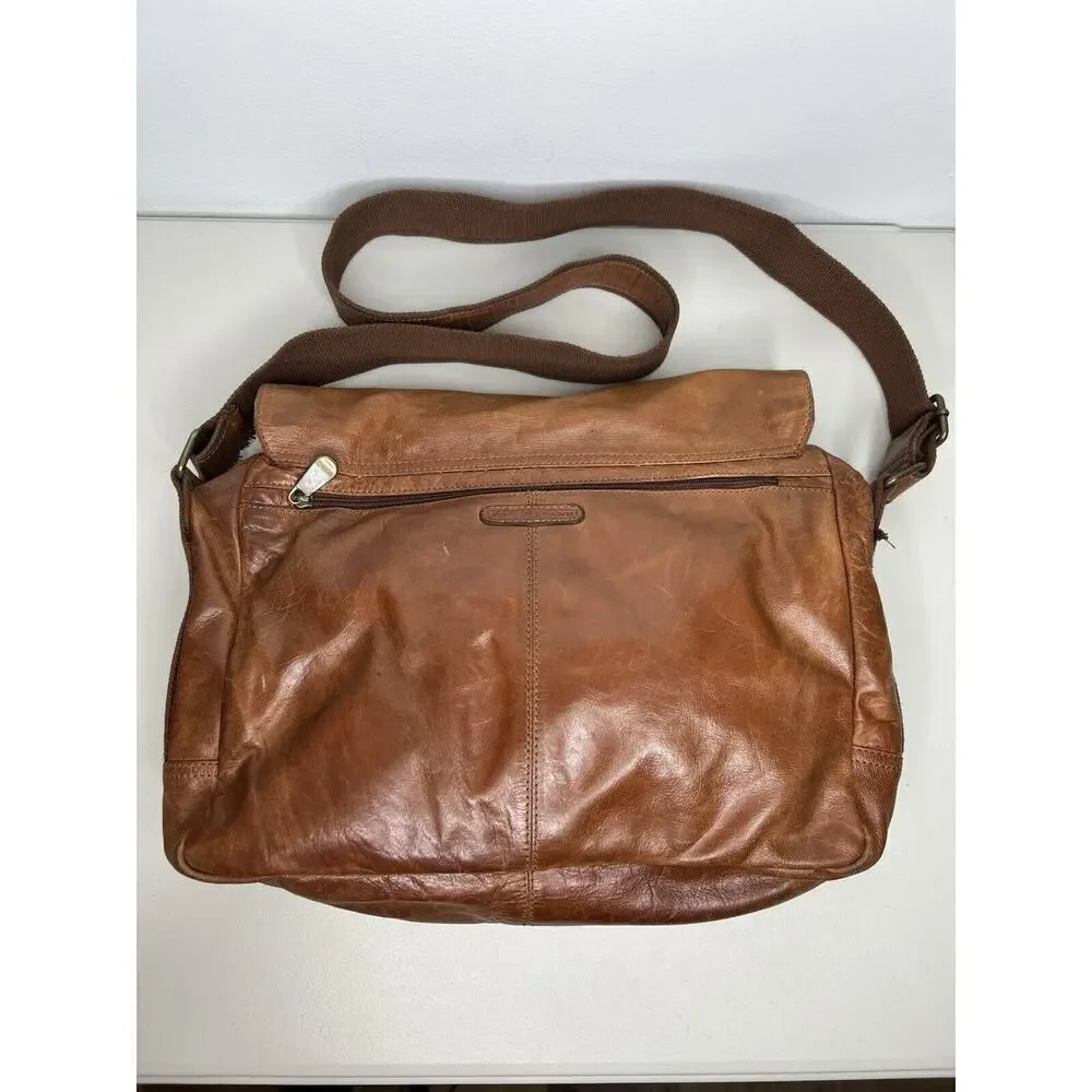 Fossil Brown Cognac Leather Briefcase Bag Shoulder